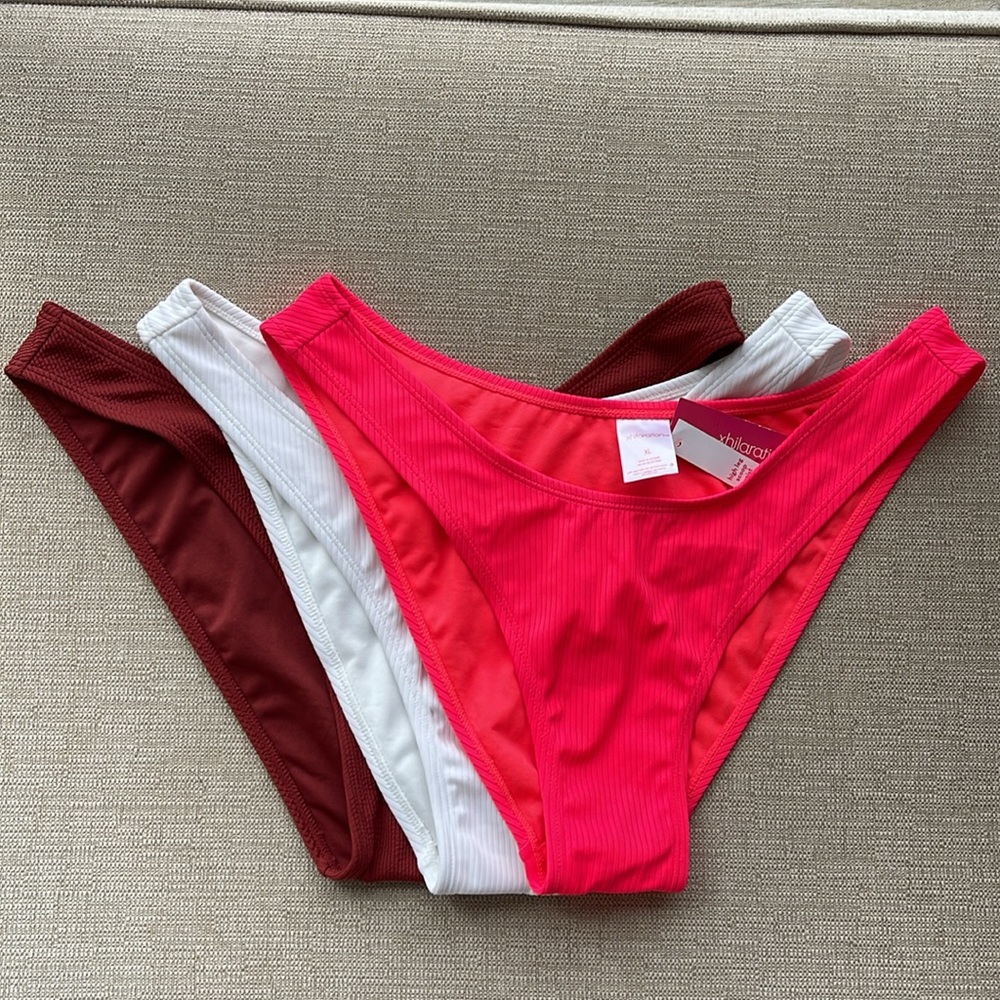 NWT Bikini Bottoms, High Leg Scoop Waist 3-pack, Xhilaration Size XL 12-14